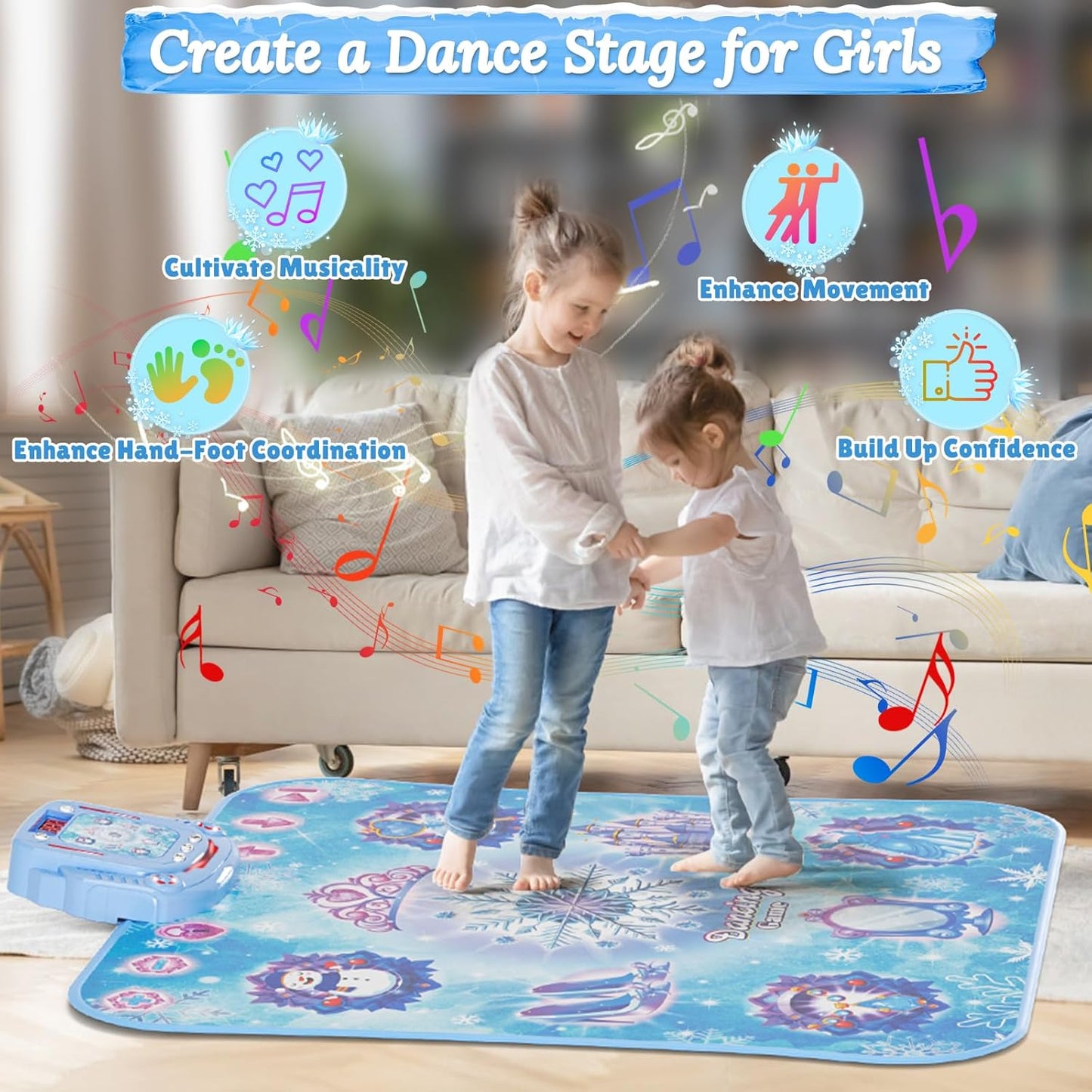 Dance Mat Toys Girl Gift: 8-Button Frozen Dance Pad Wireless Bluetooth Electronic Dance Game for Kids with 4 Game Modes LED Light Built-in Music Birthday Gifts for 3 4 5 6 7 8 9 10+ Years Old Girls