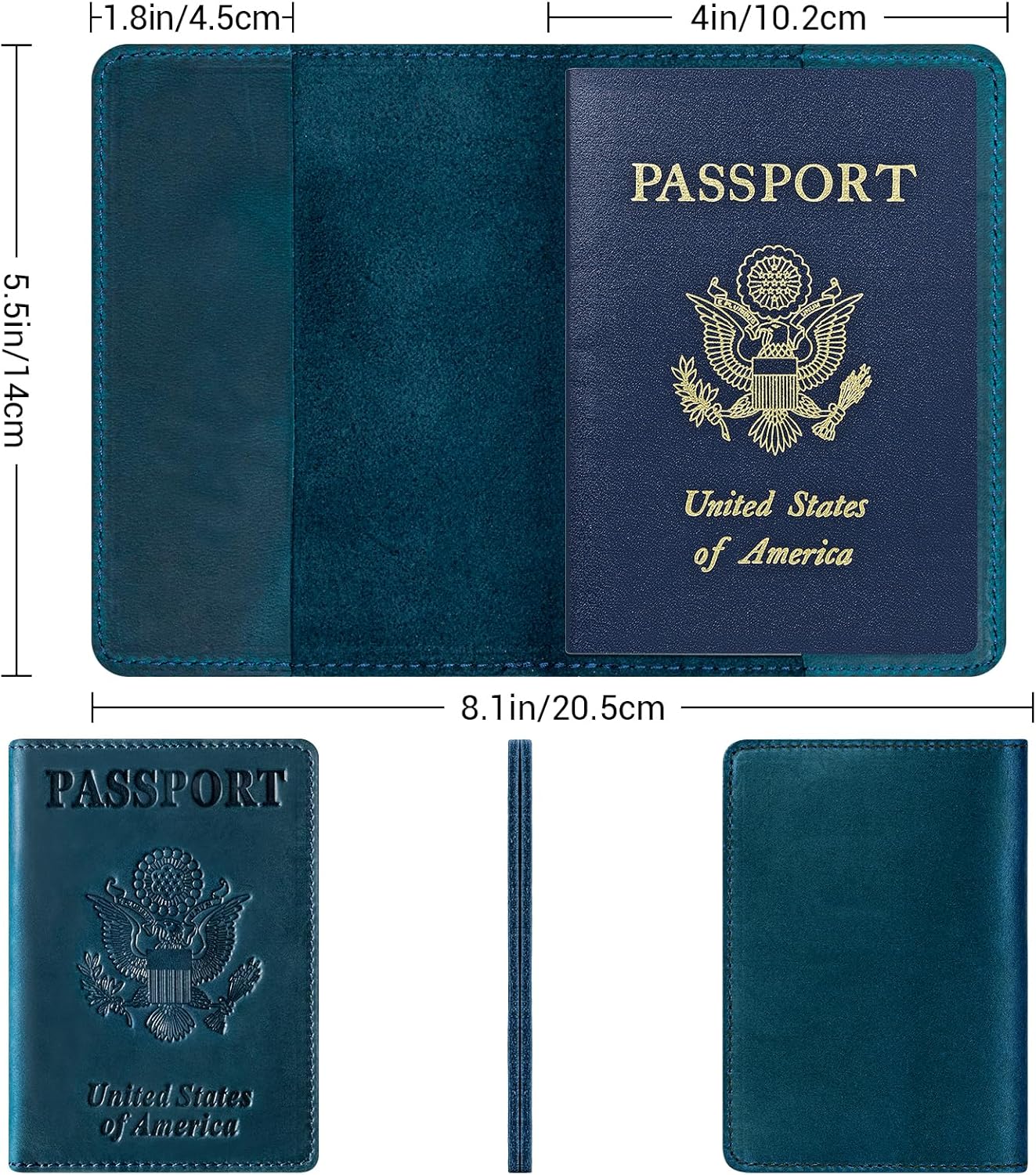 BIAOTIE Premium Leather Passport Holder Covers, Rfid Travel Wallet Passport Document Holder, Travel Essentials Wallet Cover Case for Men and Women (Blue)