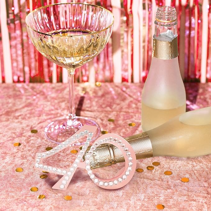 40th Birthday Glasses - 6 Pairs Rose Gold 40 Years Old Glasses with Rhinestones Frame, Funny Plastic Costume Photo Booth Props for 40th Anniversary Party Decorations