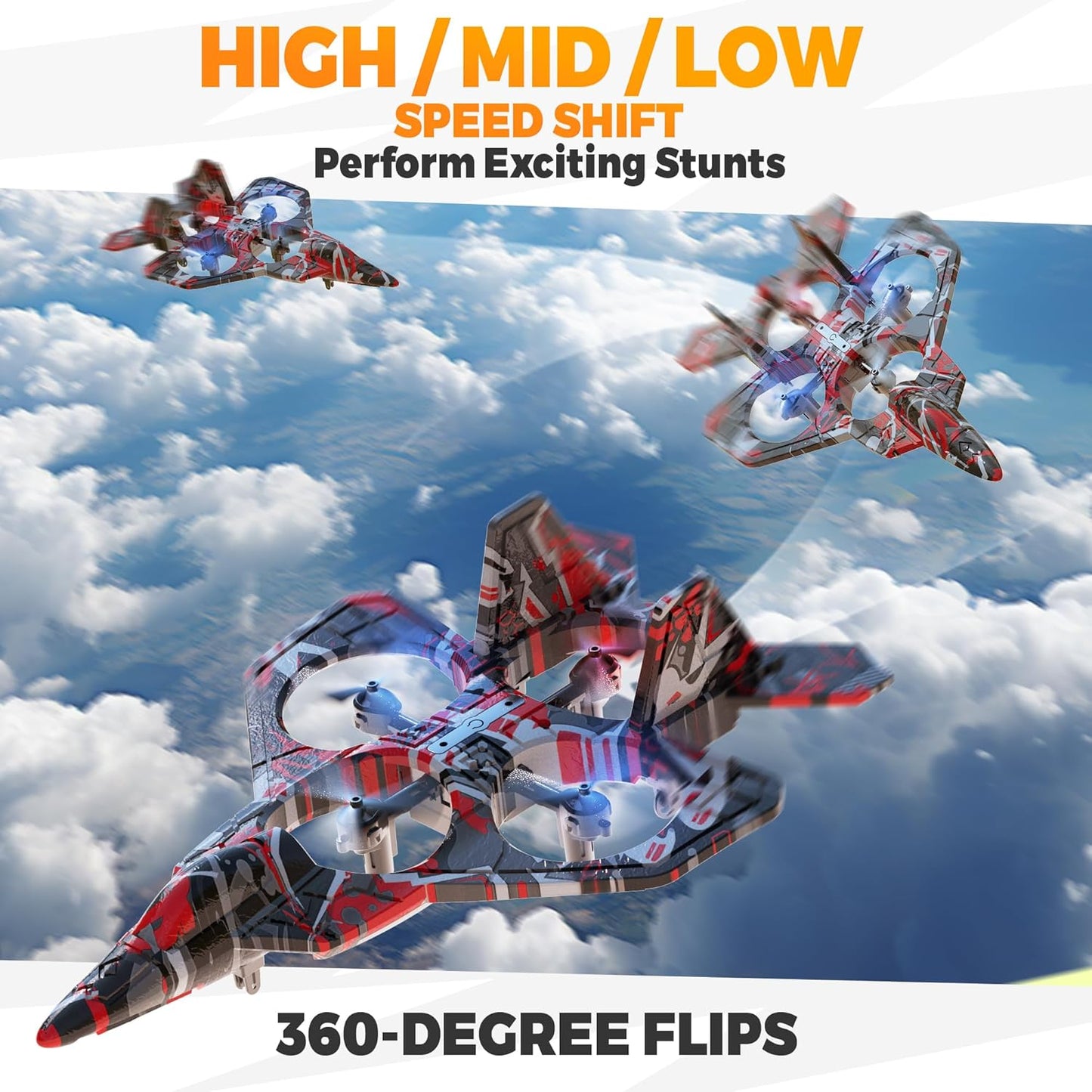 BEZGAR HQ057X RC Fighter Airplane丨Mini Drone Remote Control Jet Plane Stunt Drone for Adults & Kids Toy with Light Gift for Kids Beginner Red