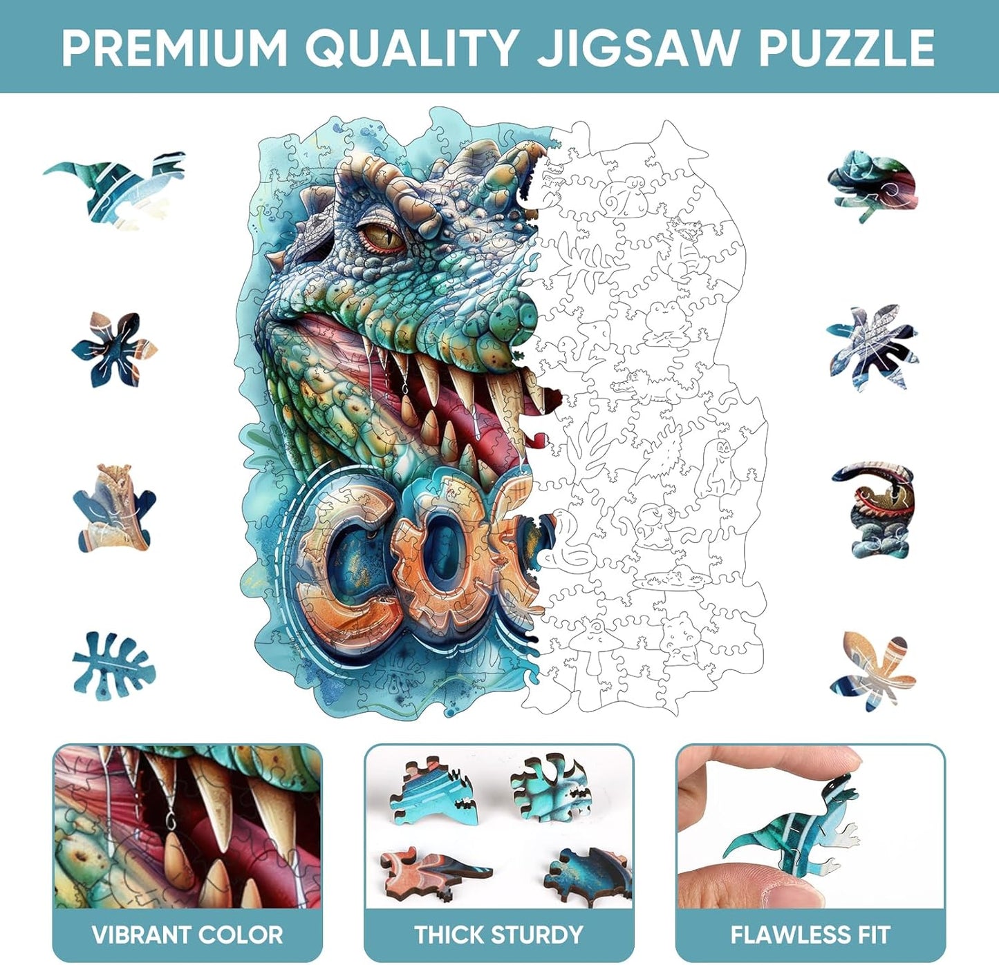 Wooden Puzzles for Adults, Cool Crocodile Jigsaw Puzzles 200 Pieces Animal Unique Shaped Wood Cut Puzzle Gifts for Adults and Kids, Family Puzzle Games