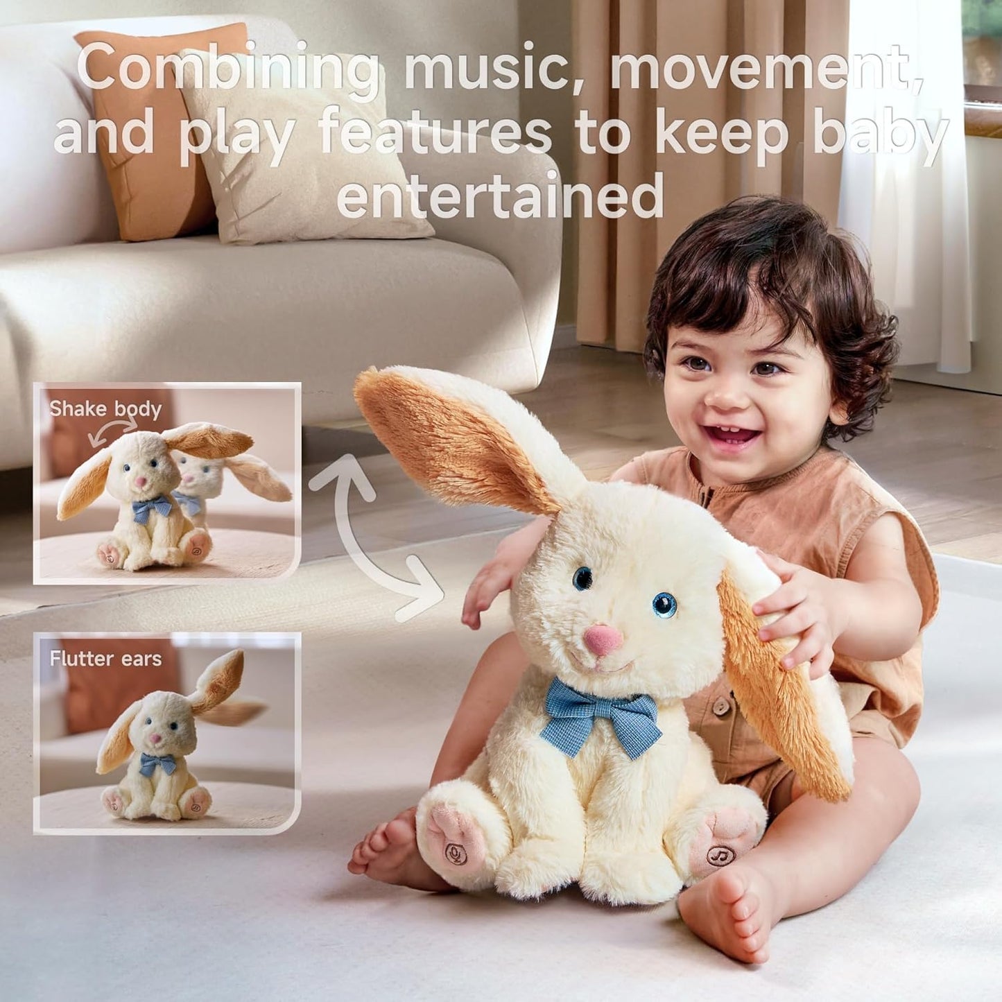TUMAMA Bunny Stuffed Animal - Musical Stuffed Animal with Moving Ears, Features Singing, Recording, Repeating for Toddlers, Interactive Stuffed Bunny Plush Gift Toys for Boys and Girls