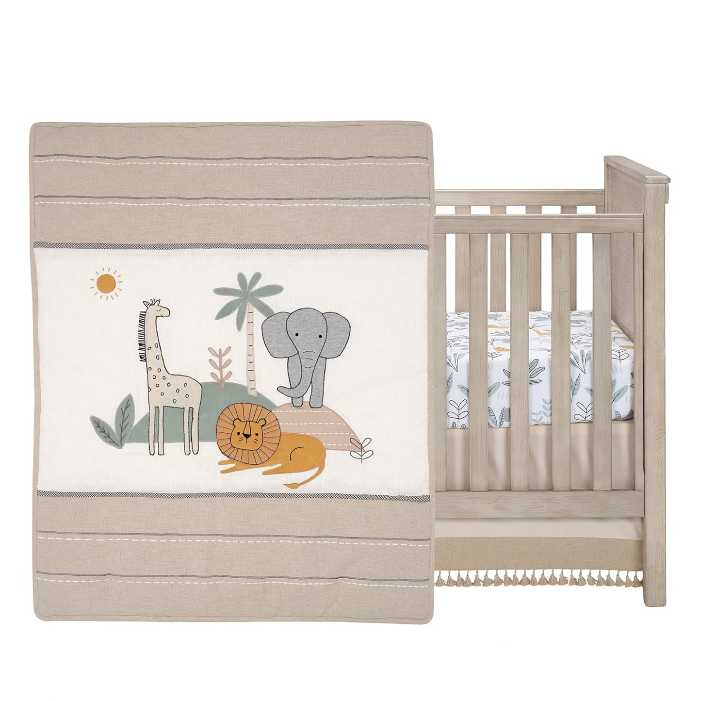 Lambs & Ivy Jungle Adventure Linen/Cotton 3-Piece Nursery Baby Crib Bedding Set