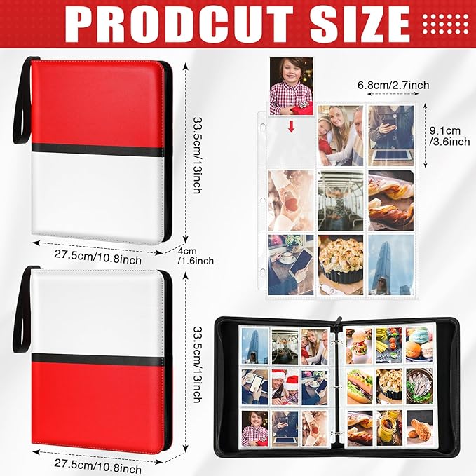 Pinkunn 2 Pack 9 Pocket Card Binder, 900 Double Sided Pocket PU Collection Binder White Red Zip Trading Card Collector Album Cards Folder Compatible with MTG, TCG, Sports Cards Game Birthday Gifts