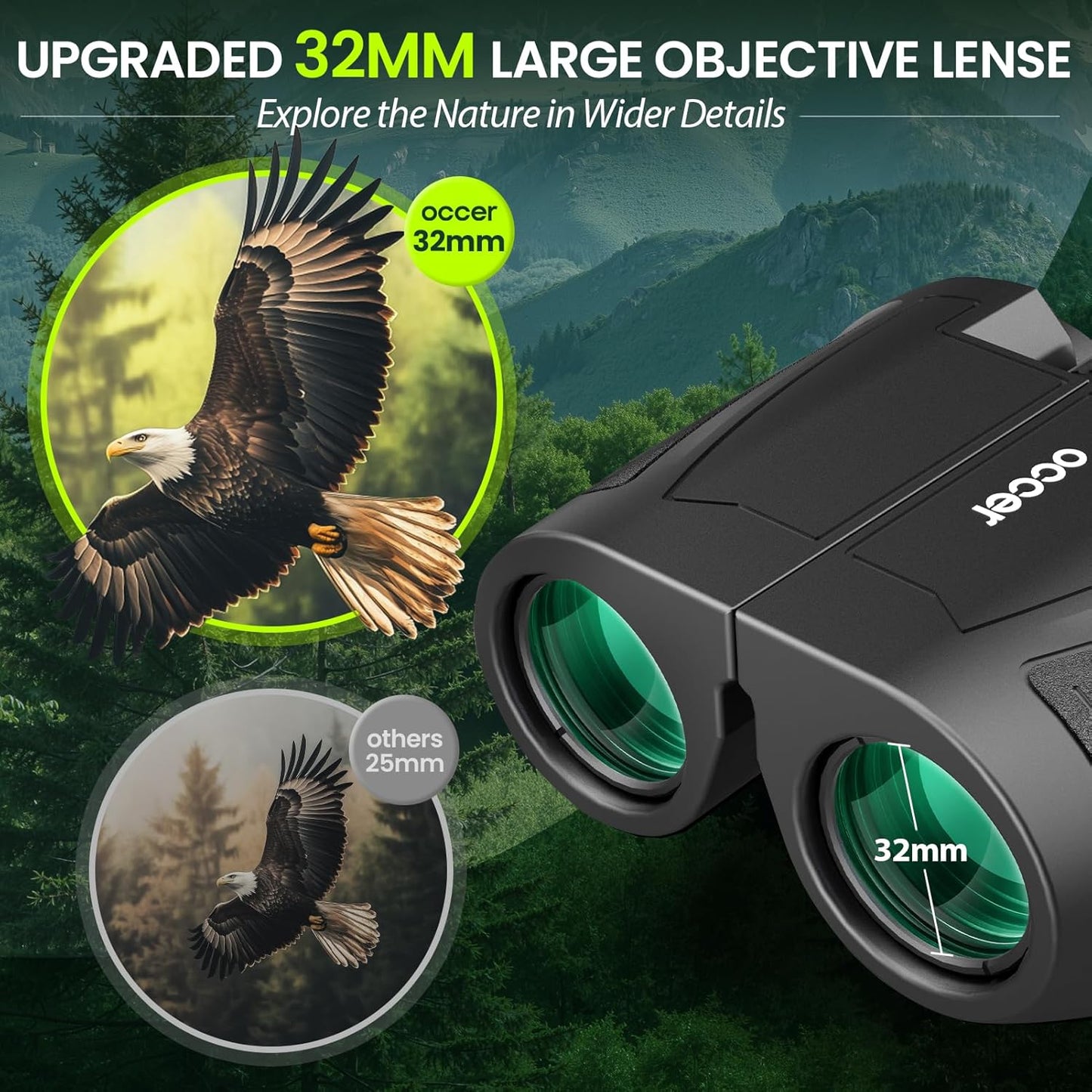 Occer 12x32 Compact Binoculars for Adults High Powered, Large Eyepiece Binocular for Kids - Easy Focus Binoculars for Bird Watching,Cruise Ship, Hunting,Travel,Sightseeing