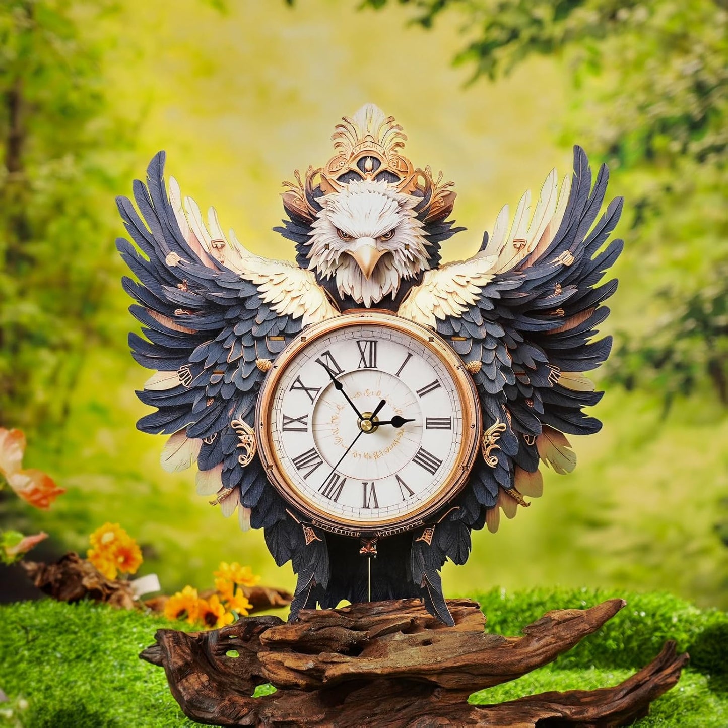 3D Puzzles for Adults Clock-Eagle Design Model Kit-Mechanical DIY Pendulum Clock with Roman Numerals-Desk Home Office Decor Personalized Gift for DIY Lovers