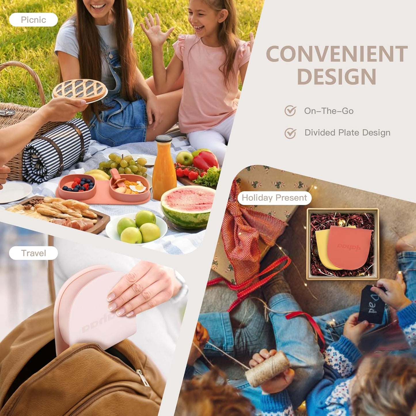 Silicone Foldable Novelty Dinner Plates,Baby Plates Travel Essential with Forks and Spoons,Microwave & Dishwasher Safe,Aqua