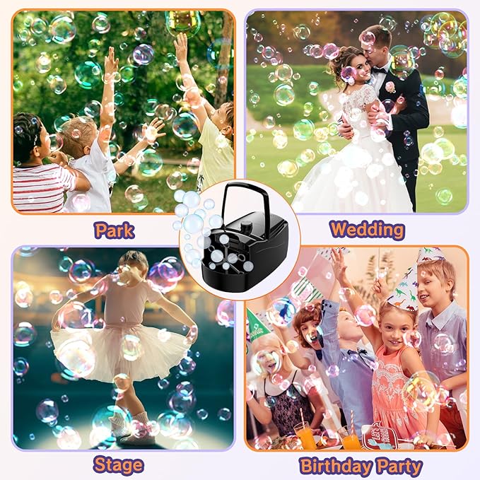 Bubble Machine, Automatic 18000+ Per Minute Big Bubbles Blower Maker for Kids Toddlers with 2 Speeds,6 Wands,Operated by Plugin or Batteries for Outdoor/Indoor Birthday Parties,Wedding (Black)