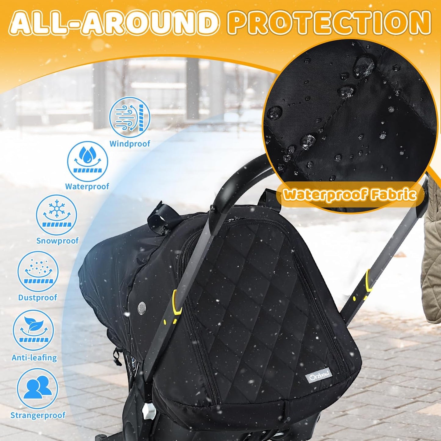 Orzbow Baby Car Seat Cover, Winter Carseat Cover with Zipper Access, Rain, Snow and Wind Proof, Side Breathable, Compatible with Doona Car Seats and Strollers, Newborn Essentials Carrier Canopy, Black