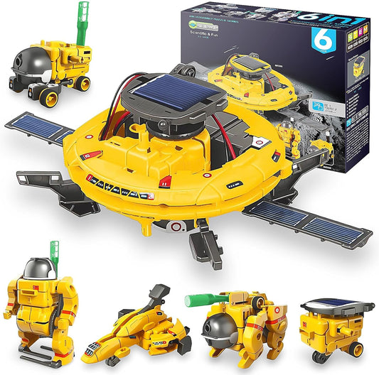 STEM Projects for Kids Ages 8-12 Solar Robot Kit 6-in-1 Space Toys for 10-Year-Old Boy Girl Gift Toys Science Kits Christmas Birthday Gifts for 8 9 10 11 12 Year Old, Yellow