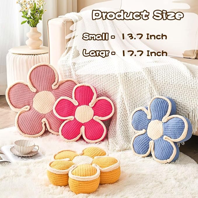 Soft Flower Shaped Floor Cushion, Decorative Throw Pillow, Cute Seating Cushion, Plush Pillow for Sofa Couch Bed (13.7 Inch, Hot Pink)