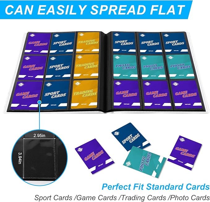 Card Binder 9 Pocket, Collectible Trading Card Album with 360 Pocket, Baseball Card Binder for Standard Cards Side Loading Card Folder for Sports Cards Baseball Football Basketball TCG MTG Cards,White