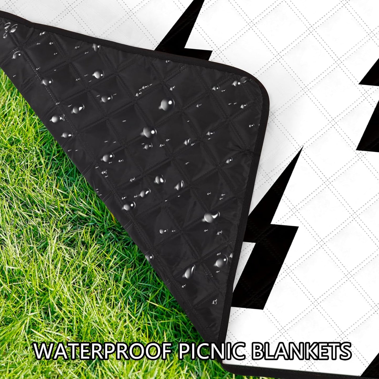 79''x79'' Extra Large Picnic Blankets, Waterproof Sandproof Foldable Outdoor Picnic Mat, Portable 3-Layer Fabric Beach Blanket for Camping, Park, Travel, Family Friends-Stylish Lightning Pattern