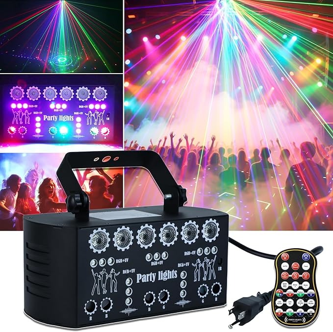 Wuzstar 27-Eye Party DJ Light with Remote, LED Strobe Effects, DMX Control & Sound Activity - Disco Stage Lighting for Clubs, Weddings, DJ Shows, Xmas, Halloween