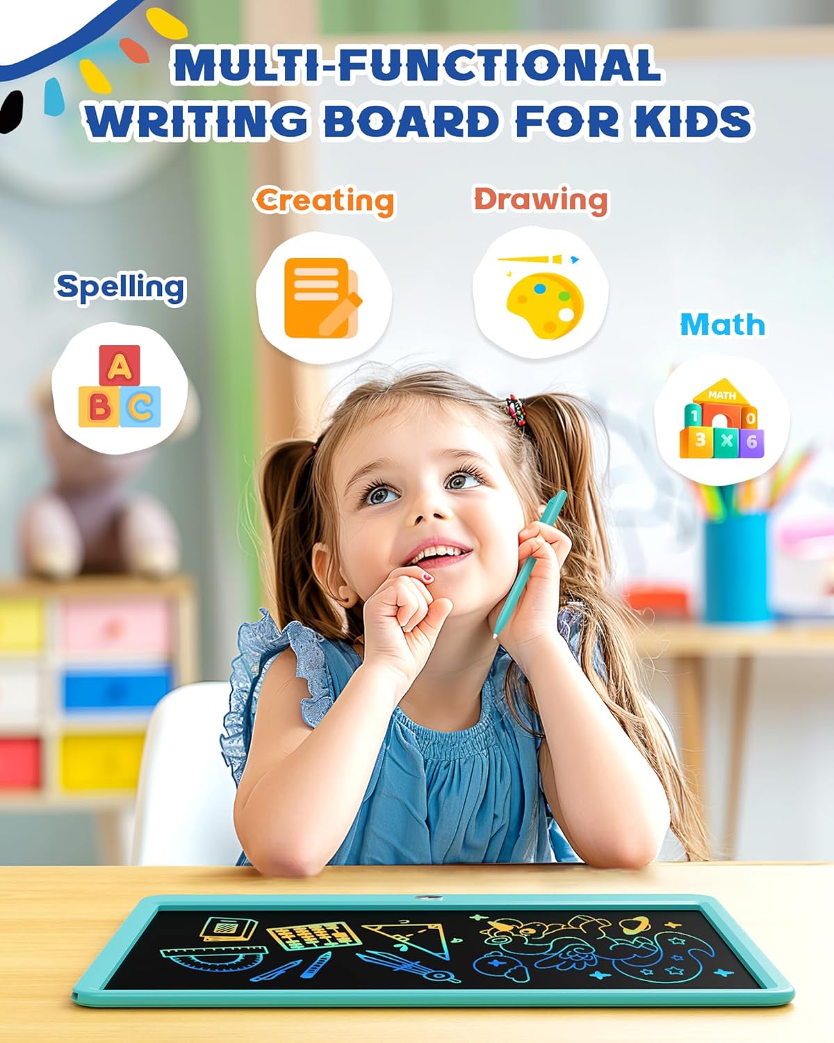 Bravokids 15 Inch LCD Writing Tablet for 3 Year Olds - Electronic Drawing Pad and Doodle Board as Educational Birthday Gifts for Girls and Boys (Blue)