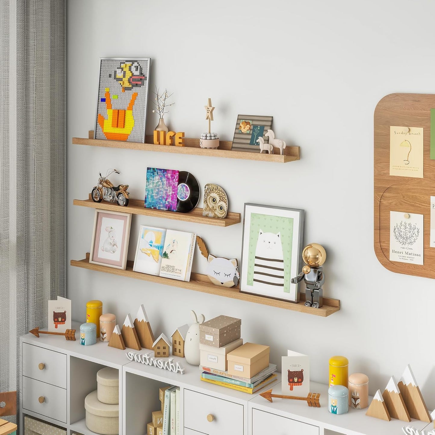 Solid Ash Wood Picture Ledge Shelf, 24 Inch Wood Floating Shelves with Lip Set of 2, Photo Ledge Shelf Nursery Bookshelf Wall Mounted for Living Room Bedroom Decor, Natural