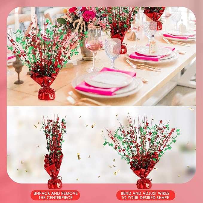 6 Pack Star Table Centerpieces for Party, Birthday Table Decorations for Kids Adults, Party Centerpieces for Tables for Wedding Baby Shower Graduation Holiday Event (Red Green)