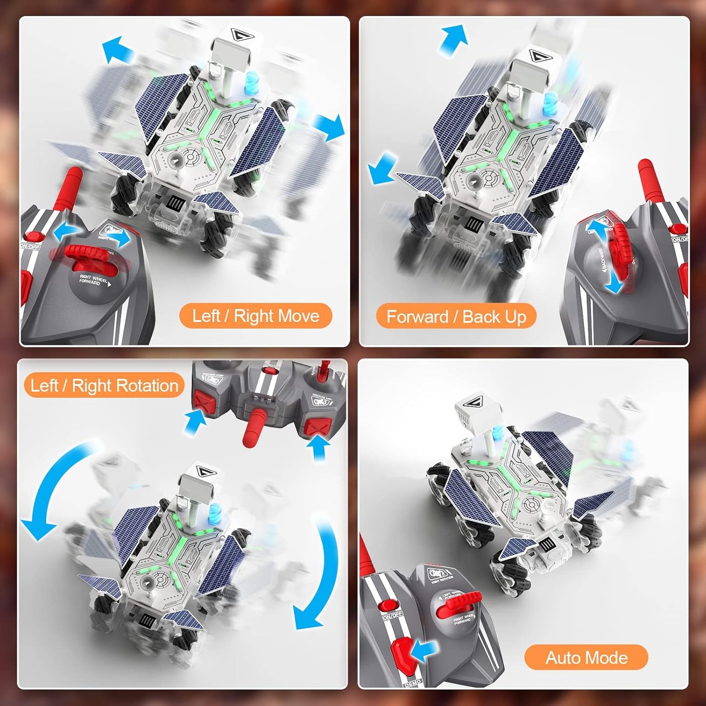 Mars Rover Remote Control Car for Boys 4-7, Space Explorers Toys RC Cars for Boys Age 8-12, Moon Rover with 2.4Ghz Remote Control, Astronaut Model, 6 Laterally Movable Wheels, Rechargeable