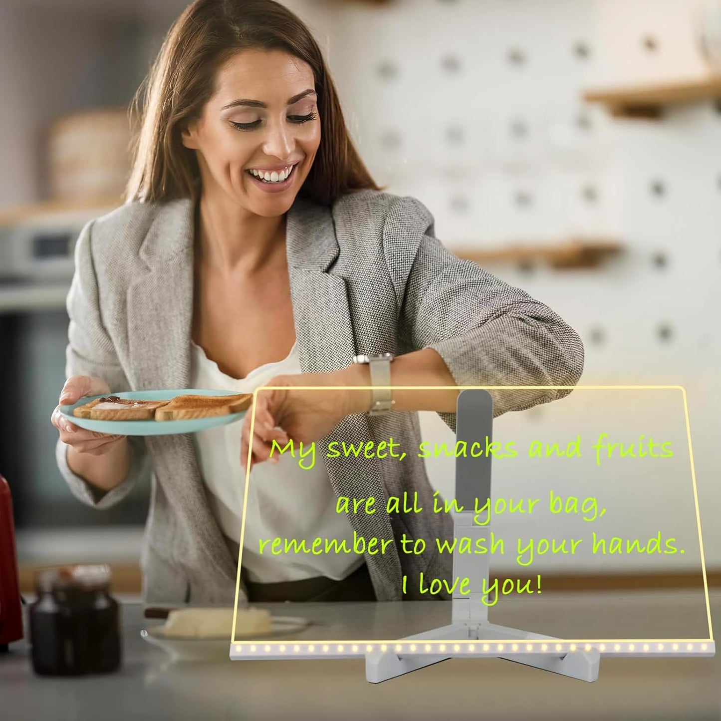 Large Acrylic Dry Erase Board with Light Light up Drawing Board with Stand as a Glow Memo LED Letter Message Board Note Glass Led Board White Board with 7 Pen for Office School Home (Large)