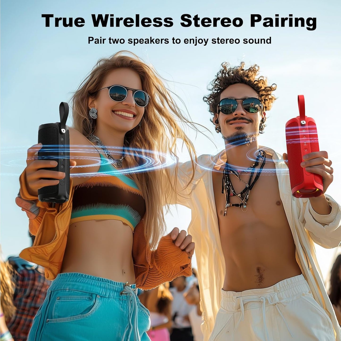 Bobtot Portable Bluetooth Speaker, IPX6 Waterproof Speaker with Punchy Bass, 15W Loud Sound, RGB, 15H Playtime, Dual Pairing for Party, Camping, Beach, Red