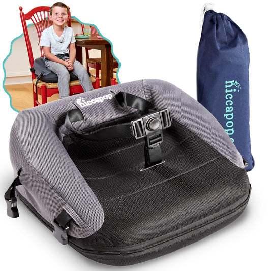 Hiccapop NeoBoost Inflatable Toddler Booster Seat for Dining Table – Portable, Quick-Inflate Design – Anti-Slip Base, Secure Straps, Easy-Clean – Perfect for Home & Travel, Black/Gray