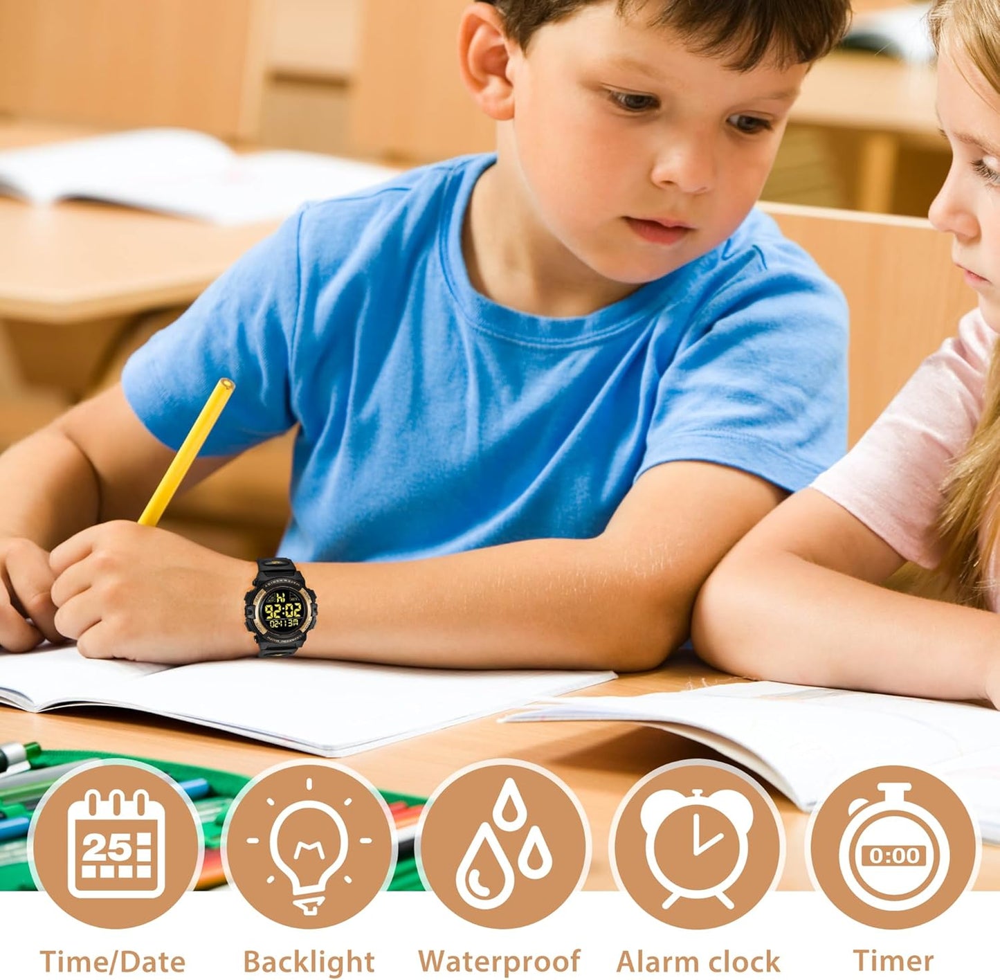 Kids Watch,Boys Watch for 3-15 Year Old Boys,Digital Sport Outdoor Multifunctional Chronograph LED 50 M Waterproof Alarm Calendar Analog Watch for Children with Silicone Band,Kids Gift