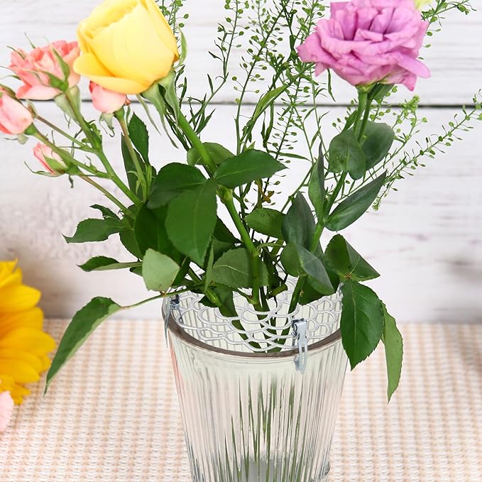 KOYILTD 3 Pcs Modern Flower Frog Metal Flower Arrangement Holder Floral Grid Used for Vase Flower Arrangement Art Convenient Stem Holder for Flowers Flower Frog Organizer Metal Lid for Vase (Silver)