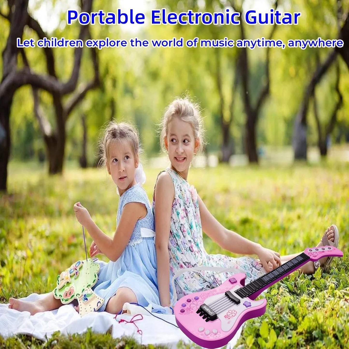 Kids Toddler Baby Childrens Electric Toy Guitar with Strap Ideal for 3 4 5 7 8 Year Old Boys Girls Gifts(Pink)