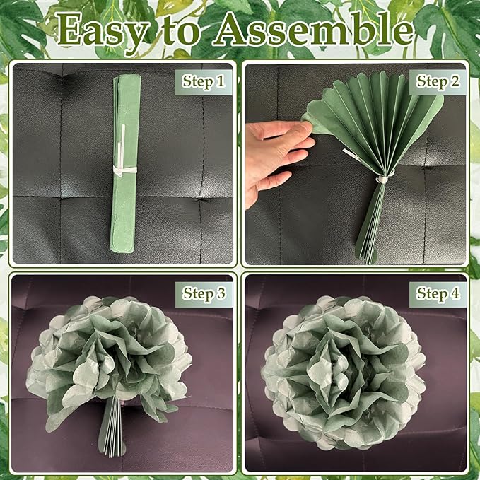 23PCS Sage Green Party Decoration,Green Paper Lanterns Fans,Pom Poms Flowers,Hanging Party Garland for Women Girls Boys Adults Birthday Party,Wedding,Baby Shower,Bridal Shower Party Decor