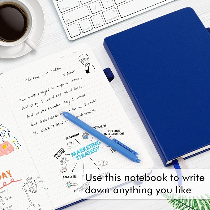 feela 5 Pack Journal Notebook Bulk for School, Hardcover Business Notebooks Classic Ruled Lined Journals with Pen Holder for Work Note Taking, with 5 Black Pens, 120 GSM, 5.1”x8.3”, A5, Navy