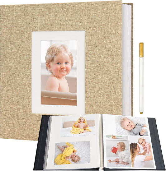 Vienrose Photo Album Self Adhesive for 2x3 4x6 5x7 8x10 Pictures DIY Scrapbook 60 Blank Pages Linen Cover Memory Book for Wedding, Baby Growth, Travel, Khaki