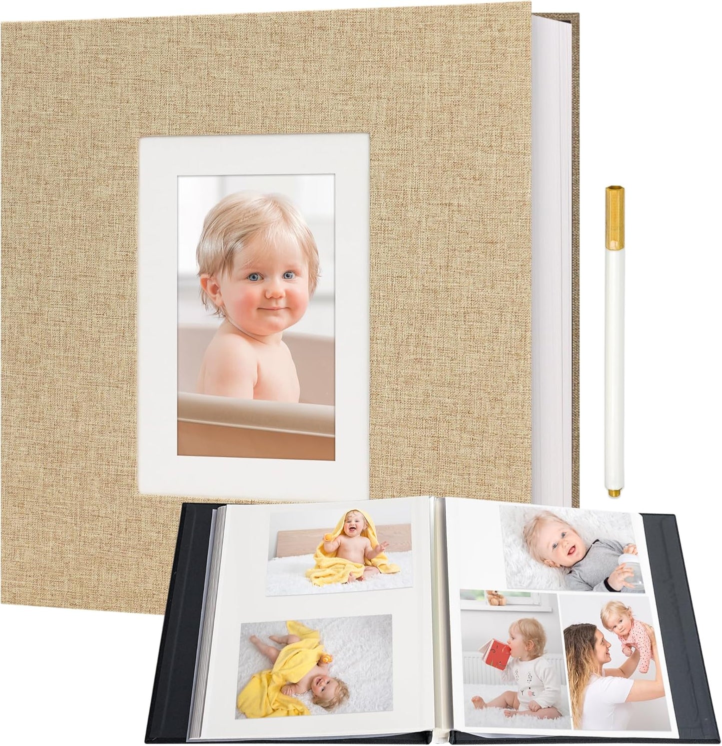 Vienrose Photo Album Self Adhesive for 2x3 4x6 5x7 8x10 Pictures DIY Scrapbook 40 Blank Pages Linen Cover Memory Book for Wedding, Baby Growth, Travel, Khaki