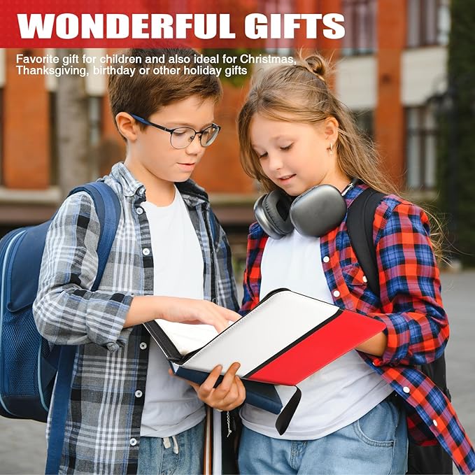 Pinkunn 2 Pack 9 Pocket Card Binder, 900 Double Sided Pocket PU Collection Binder White Red Zip Trading Card Collector Album Cards Folder Compatible with MTG, TCG, Sports Cards Game Birthday Gifts