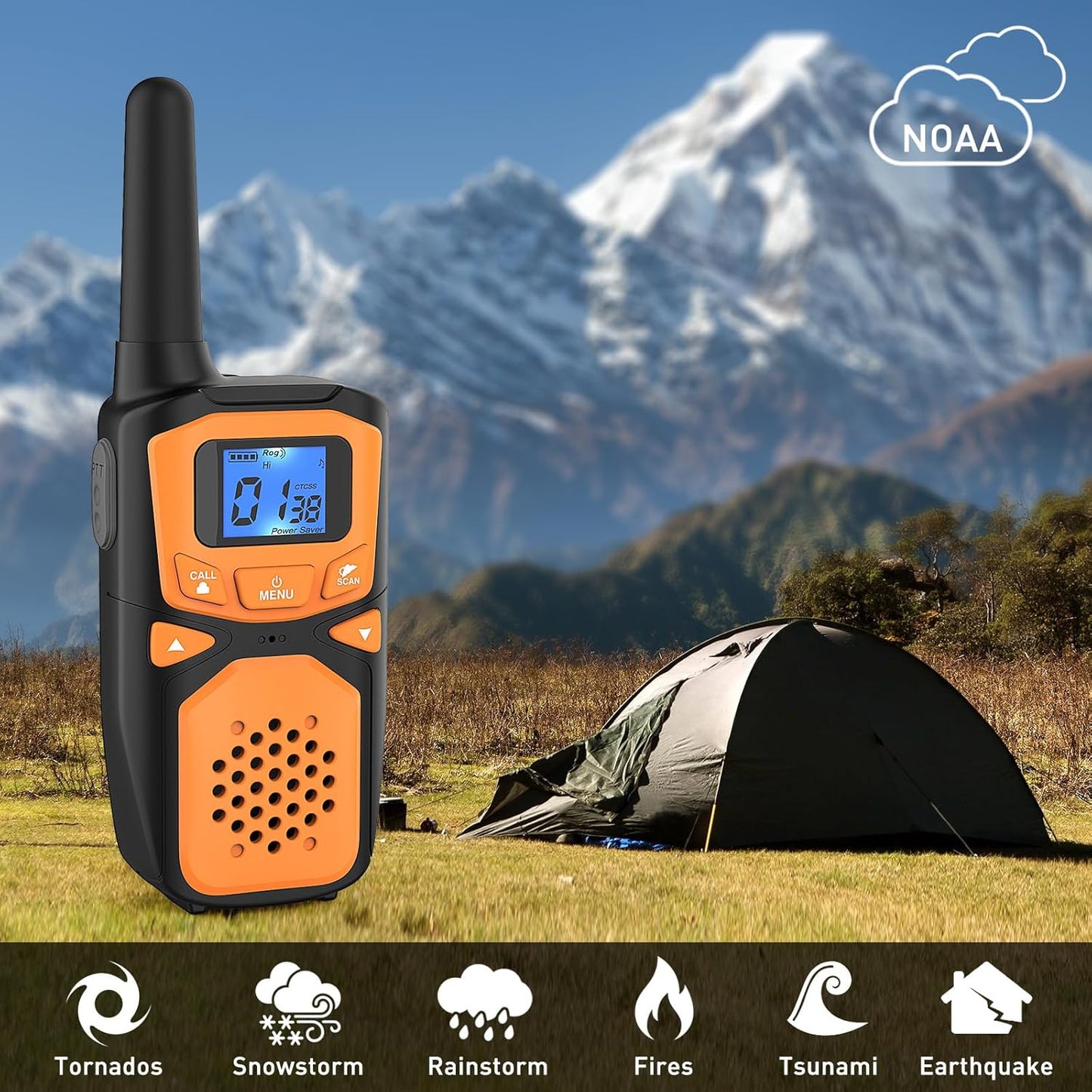 WokTok Rechargeable Long Range 2 Pack Walkie Talkies - 22 Channels VOX Scanning LCD Display - Ideal for Family Camping and Hiking