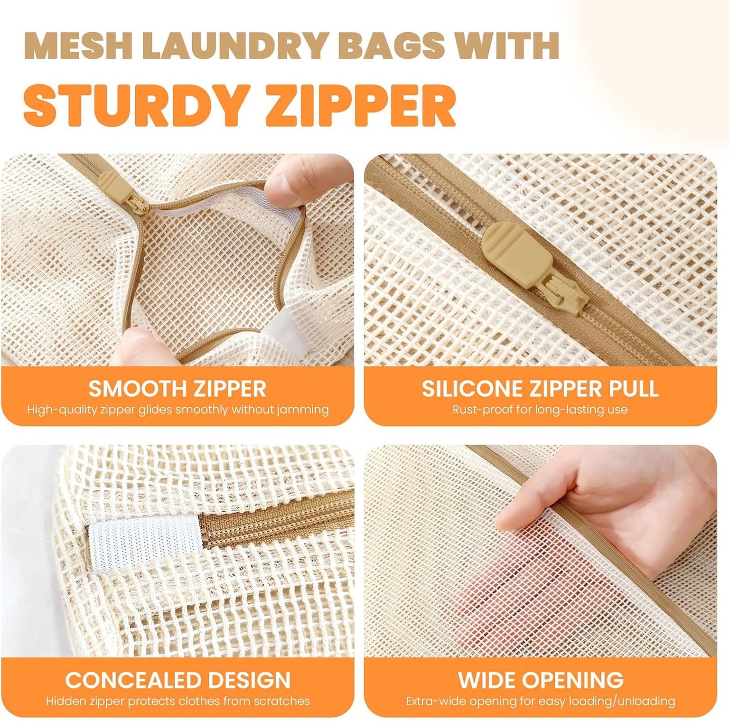 4Pcs Cotton Mesh Laundry Bags for Delicates,Breathable Mesh Garment Bag for Washing Machine,Travel Wash Bags with Zipper for Bras,Underwear,Socks,Baby Clothes,Laundry Dorm Room Essentials(S)