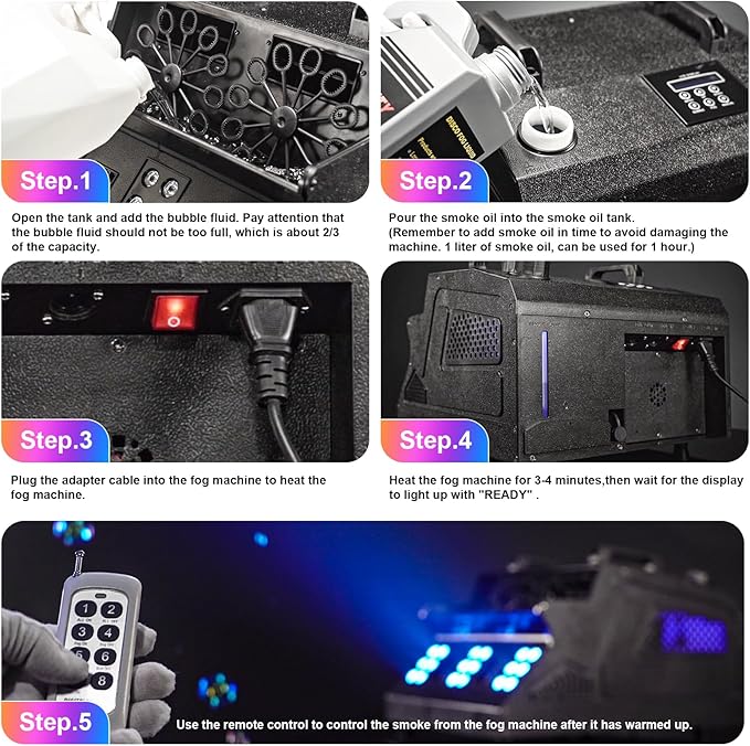 2000W Fog Machine, 3 in 1 Fog Bubble Machine with 2 Bubble Fans, 18 RGB LED Lights Smoke Bubble ALL IN ONE Fog Machine, Bubble Machine for Halloween Christmas Party Wedding Birthday