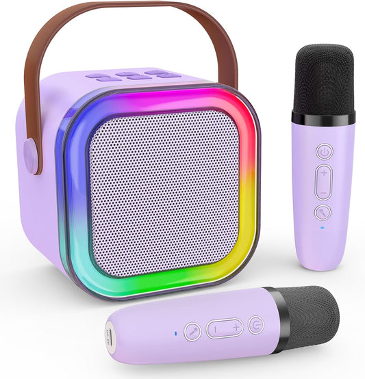 Mini Karaoke Machine for Kids, Haomuren Portable Speaker with 2 Wireless Microphones, Christmas Birthday Gifts Girl Singing Karaoke Machine for 3-12+ Year Old, 2025 Karaoke Gifts for Girls (Purple)