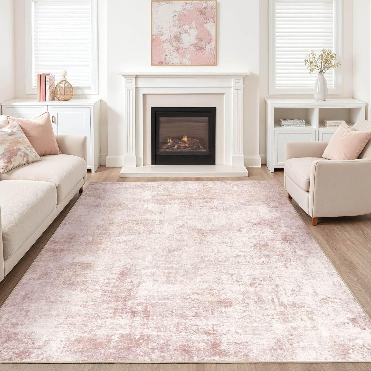 Pink Rugs for Bedroom Girls: 5x7 Washable Large Modern Soft Area Rug Indoor Non-Slip Cute Carpet for New Parents Aged 25-45 - Living Room Nursery Kids Playroom Preppy Room Baby Room Decor
