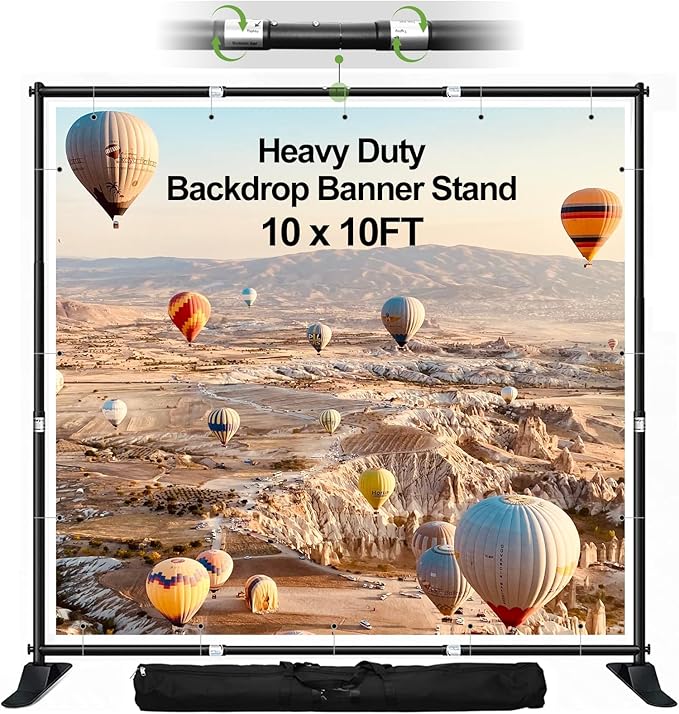 FUDESY 10x10 ft Backdrop Banner Stand, Heavy Duty Adjustable Background Kit With Carrying Bag, Step and Repeat Photography Frame for Trade Show Display Photo Booth Parties