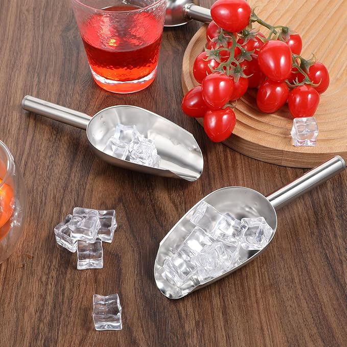 12Pcs Mini Ice Scoopers for Ice Bucket, 6 oz Stainless Steel Small Scoop Metal Food Scoop Candy Scoops for Candy Buffet Jars Canisters Scooping Dry Goods, Sugar, Coffee Bean, Flour, Spice, Dog Food