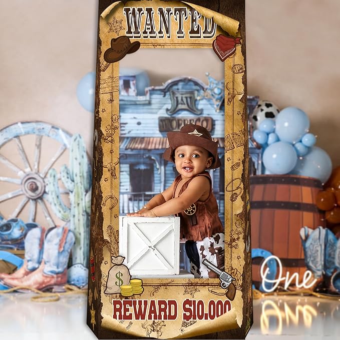 4.5ft Tall Life Size Stand in West Wanted Photo Booth Props Selfie Frames, Western Photo Booth Props for Western, West Cowboy Cowgirl Theme Party Supplies, Wild West Rustic Party Decorations