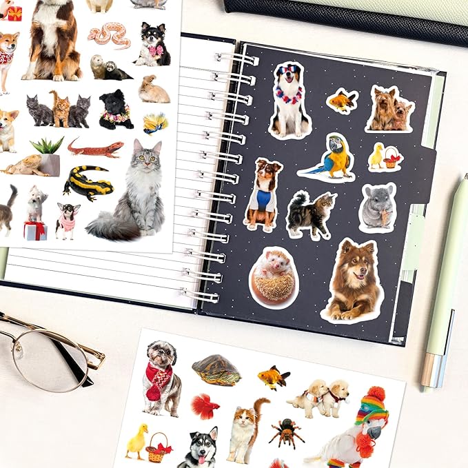 Pet Animals Stickers 660 Count Dog Cat Animal Pet Rabbit Parrot Fish Bird Reptiles Stickers Party Favors Gifts Sticky Decor for Scrapbook Calendar Planner Gift Wrap Decor