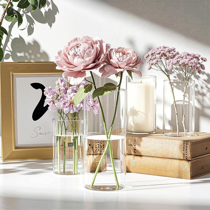 60 Pack Glass Cylinder Vase for Centerpieces, Clear Flower Glass Vases for Wedding Decorations, Hurricane Floating Candle, Holder for Table Centerpiece Wedding Home Décor