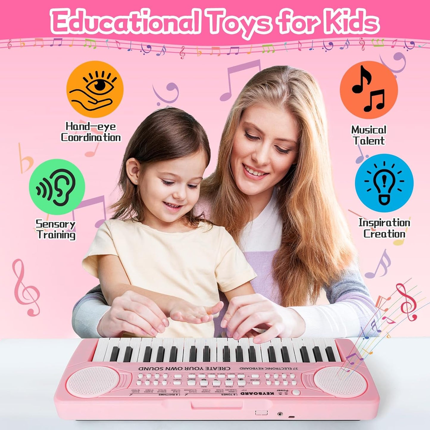 Kids Toddler Toy Piano Keyboard, 37 Key Pink Pianos for Kid Music Toys Instruments with Microphone for 3 4 5 6 7 8 Year Old Girl Boy Birthday/Christmas Day Gift