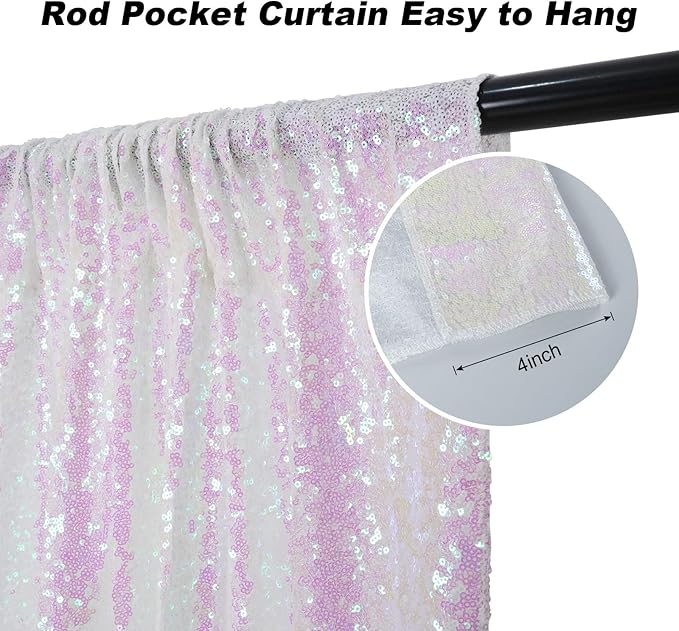 Juya Delight White Iridescent Sequin Backdrop, 6ftx6ft Glitter Photo Backdrop Curtain for Birthday Party Wedding Festival Ceremony