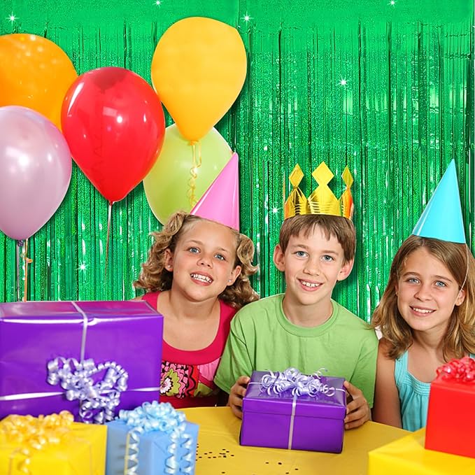 Tinsel Curtain Backdrop Green Birthday Party Decorations 5 Packs Glitter Foil Fringe Curtain Decor Streamers Photo Booth for Christmas Wedding Halloween Graduation