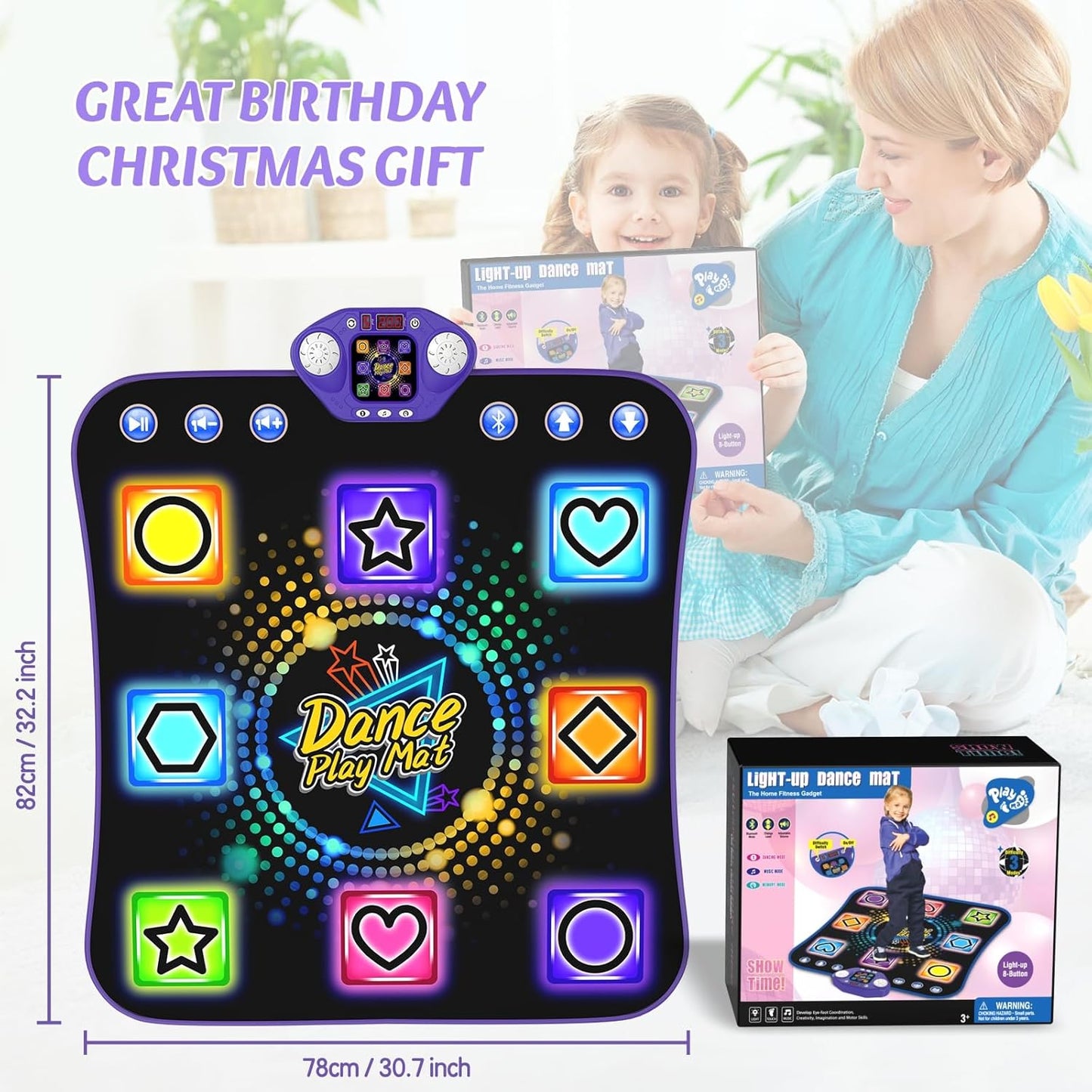 Dance Mat Toys for 3-12 Year Old Girls - Light Up 8 Buttons Dance Mat for Kid Age 4-8 Bluetooth Dance Pad - Kids Toy 8-12 Year Olds, Birthday for 3 4 5 6 7 8 9 10+ Year Old Boys Kids
