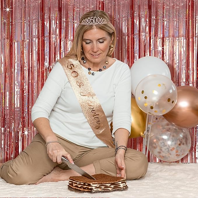 Tinsel Curtain Party Backdrop Rose Gold Birthday Decorations 2 Packs Glitter Foil Fringe Curtain Party Decor Streamers Photo Booth for Birthday Christmas Wedding Halloween Graduation Decorations