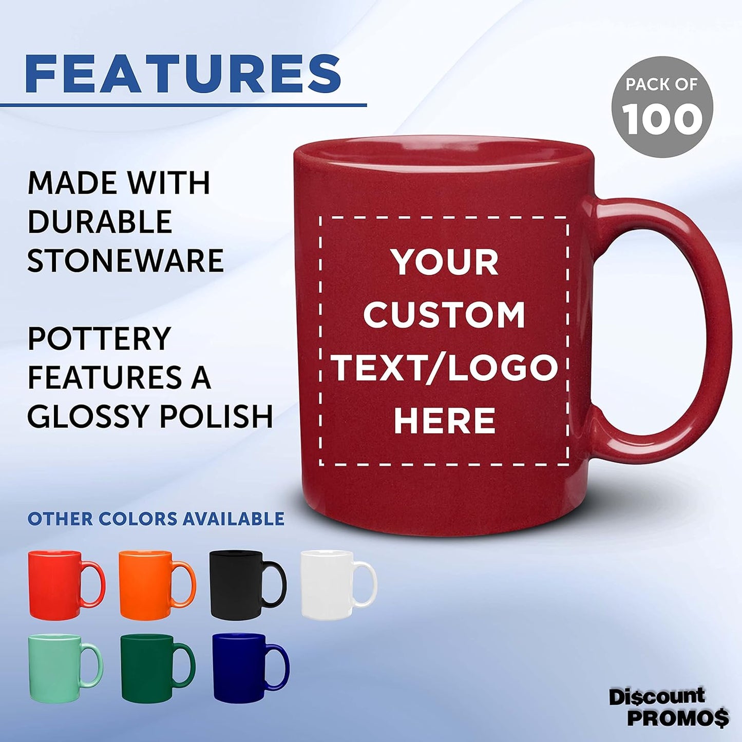 Custom Ceramic Coffee Mugs 11 oz. Set of 100, Personalized Bulk Pack - Coffee cup set, Iced coffee cup, Gaming mug - Red