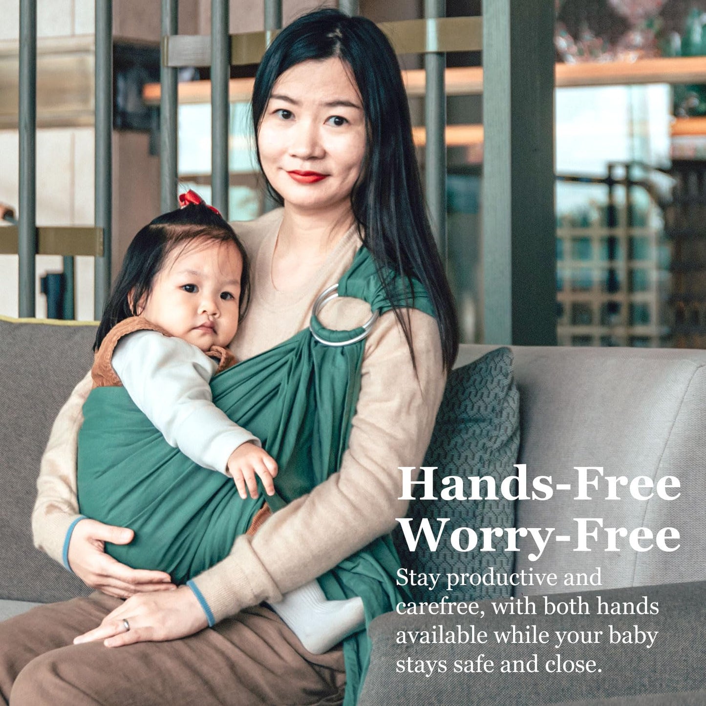 Ring Sling Baby Carrier, Soft Linen Cotton Baby Sling Carrier Newborn to Toddler, Baby Wrap Carrier for Plus Size Parents, Perfect Shower Gift, Green